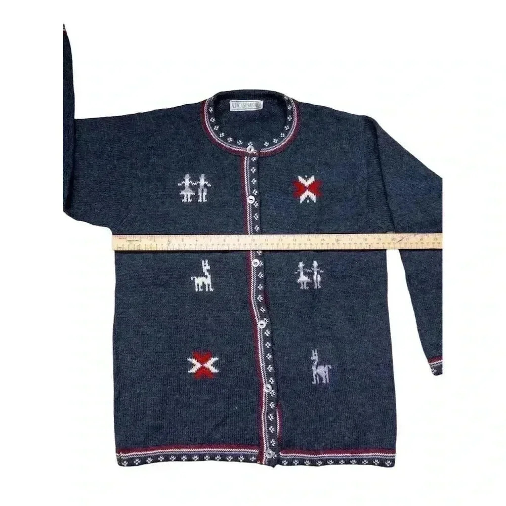 Alpacas Esmeralda Alpaca Wool Cardigan | Blue Geometric Knit Boho Sweater - Picture 10 of 13